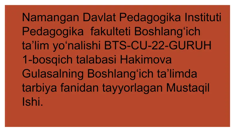 Tarbiya fanini oʻqitishda tarbiya treninglari asosida faoliyatini tashkil etish