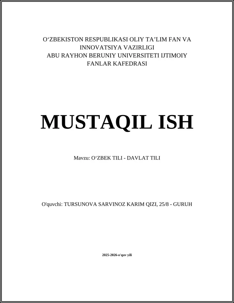 Oʻzbek Tili - Davlat Tili