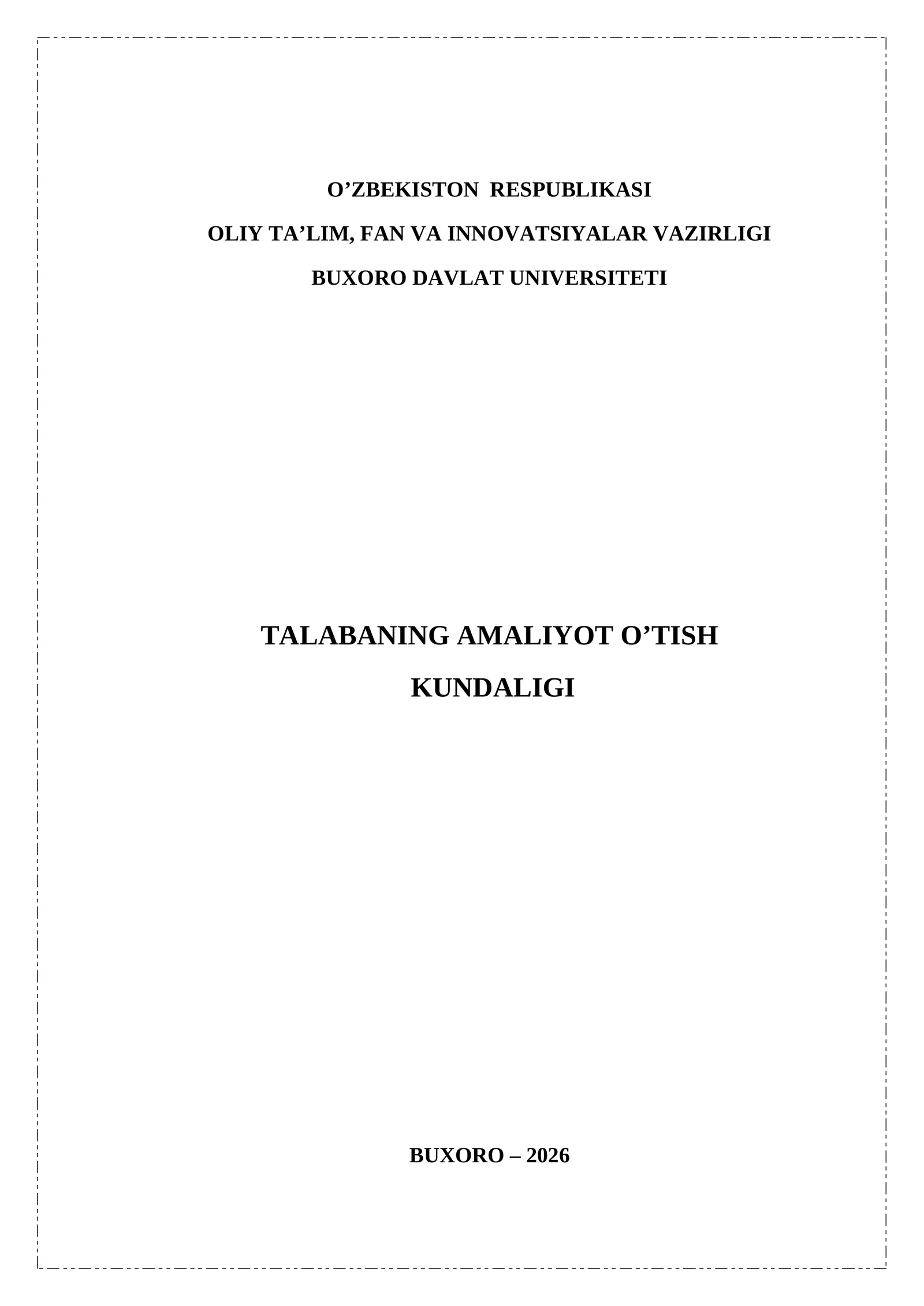 TALABANING AMALIYOT O’TISH KUNDALIGI