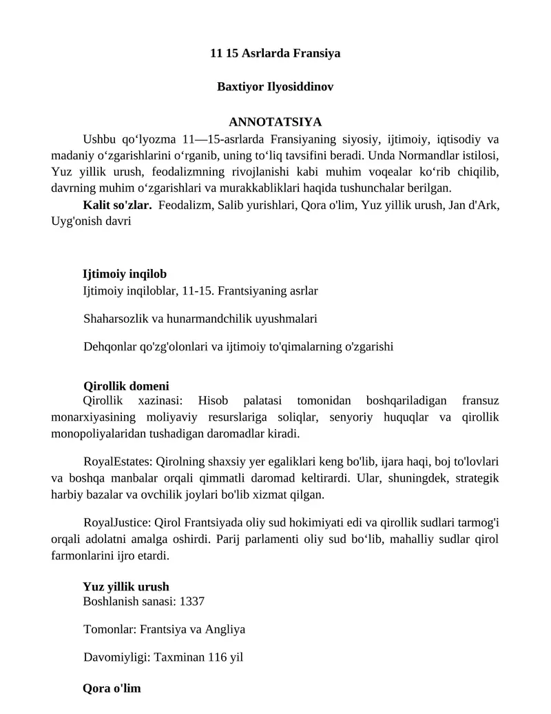 11 15 Asrlarda Fransiya