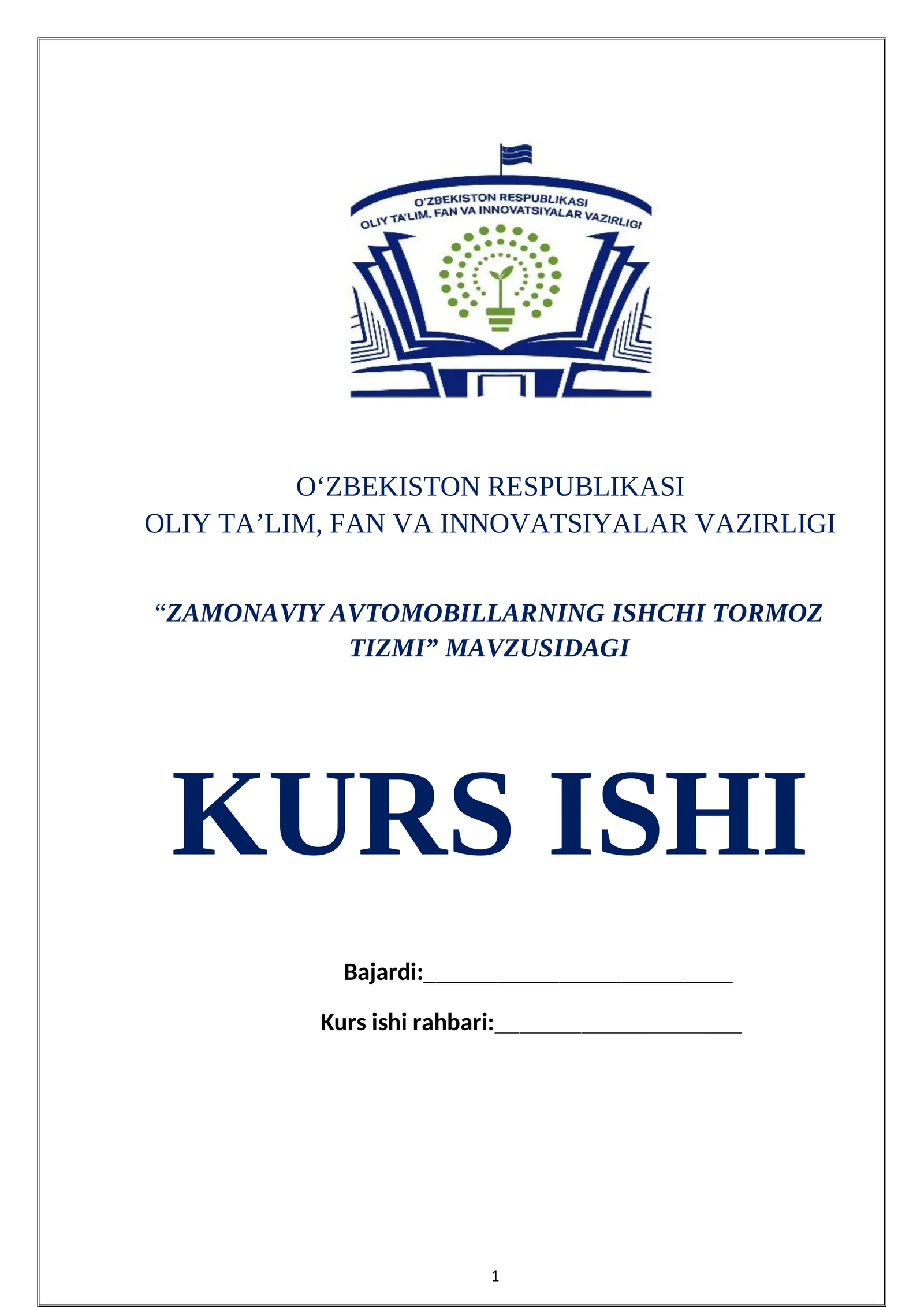 ZAMONAVIY AVTOMOBILLARNING ISHCHI TORMOZ TIZMI
