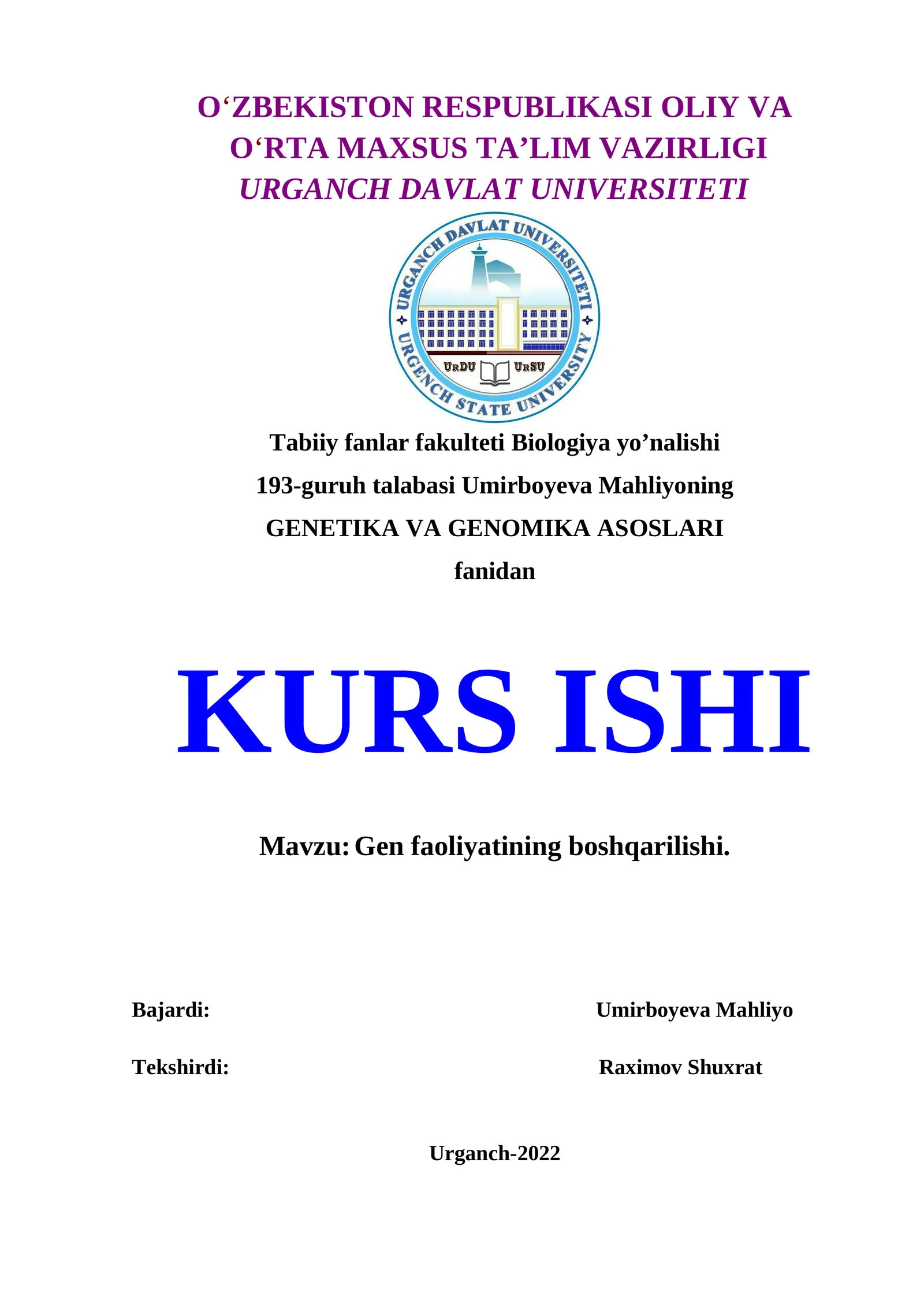 Gen faoliyatining boshqarilishi
