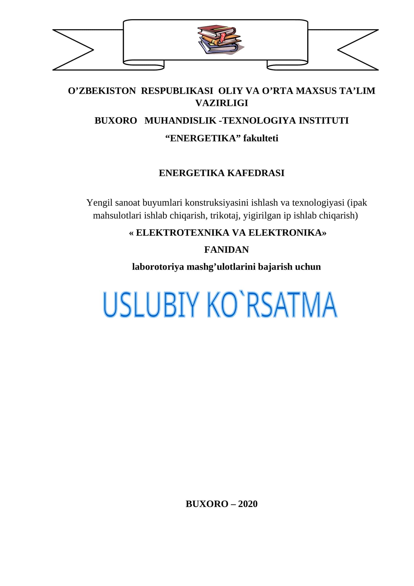 Yengil sanoat buyumlari konstruksiyasini ishlash va texnologiyasi (ipak mahsulotlari ishlab chiqarish, trikotaj, yig'irilgan ip ishlab chiqarish)