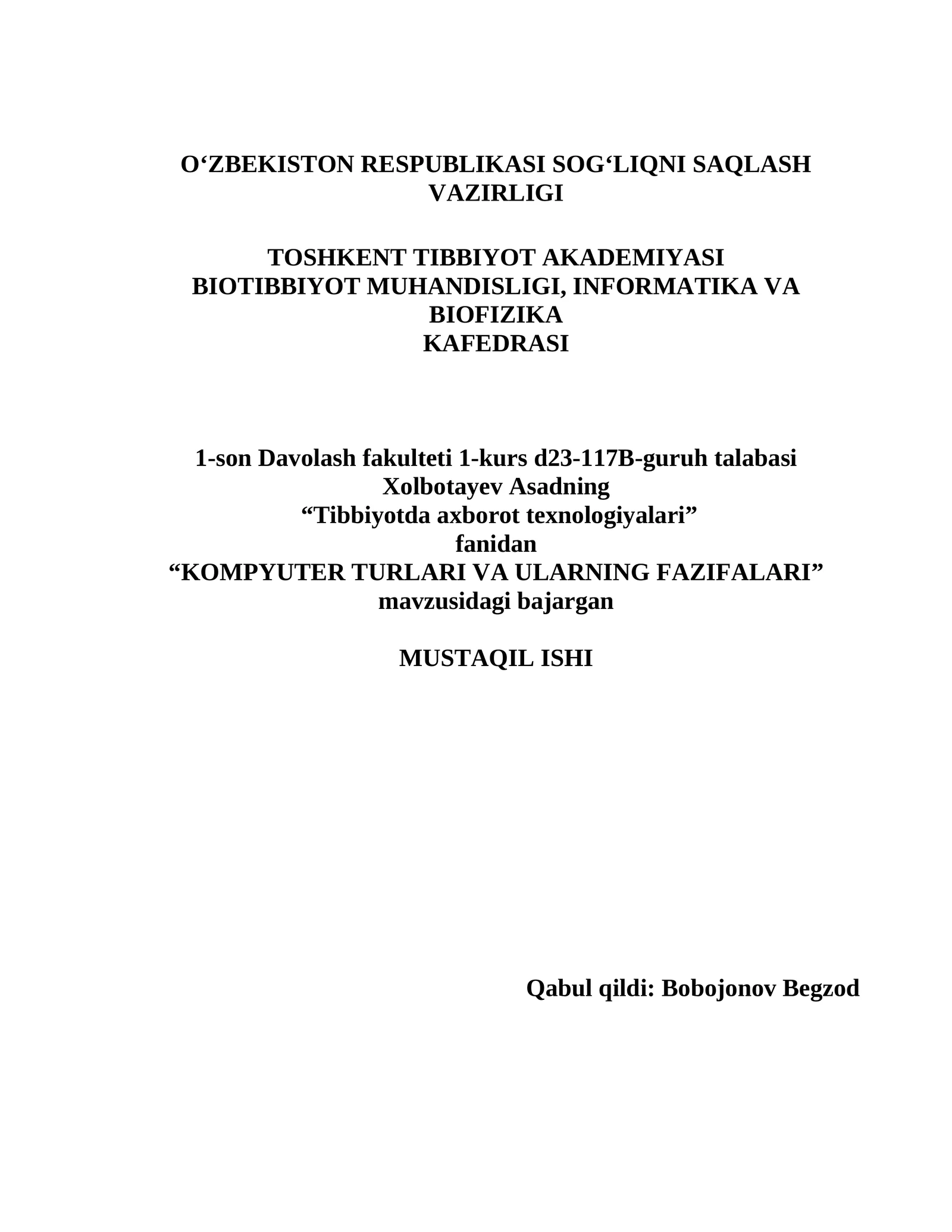 KOMPYUTER TURLARI VA ULARNING VAZIFALARI