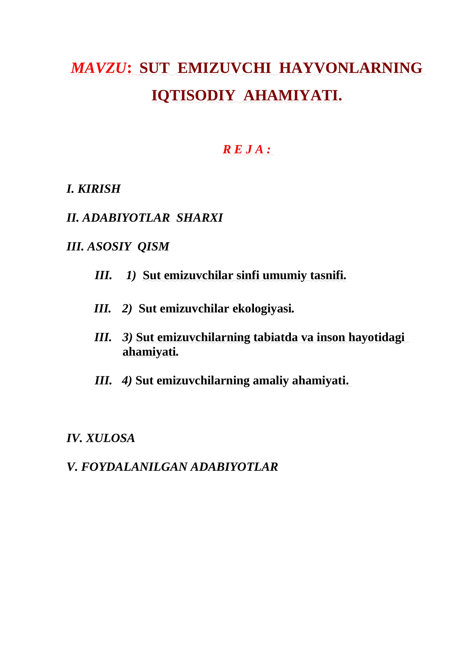 SUT EMIZUVCHI HAYVONLARNING IQTISODIY AHAMIYATI