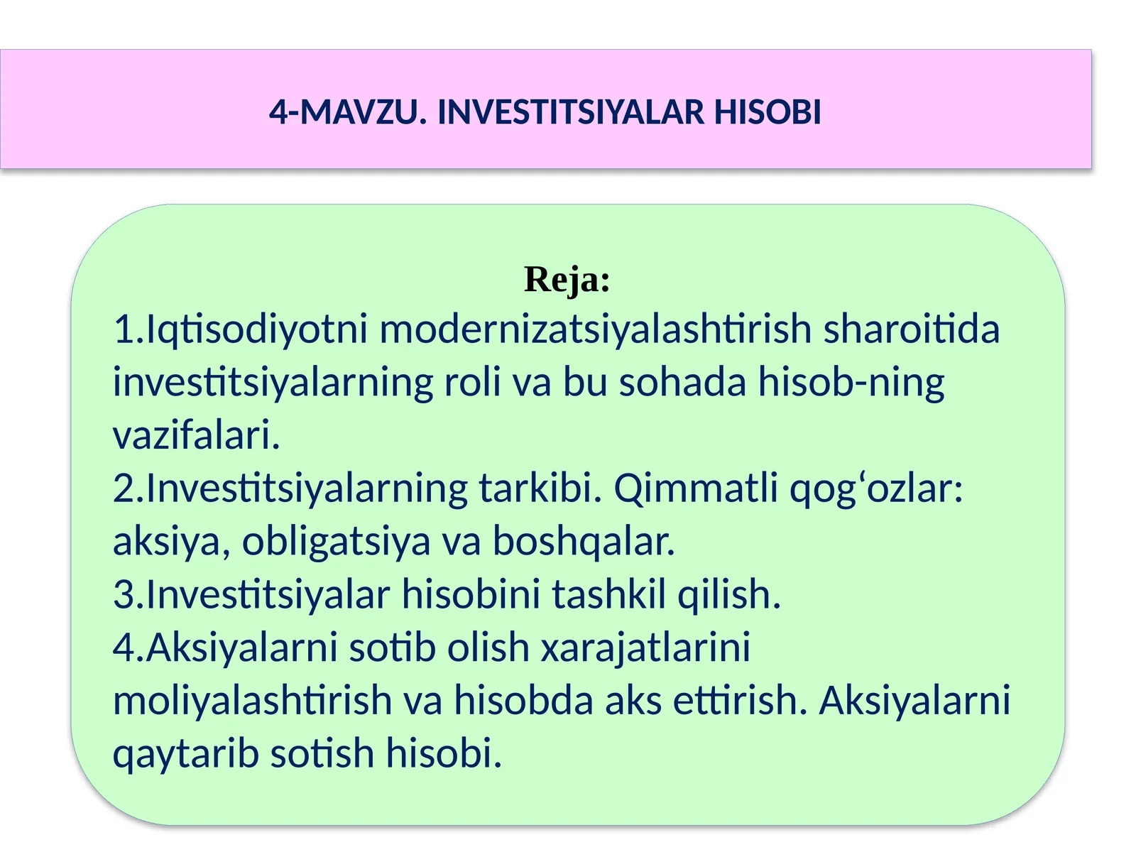 INVESTITSIYALAR HISOBI