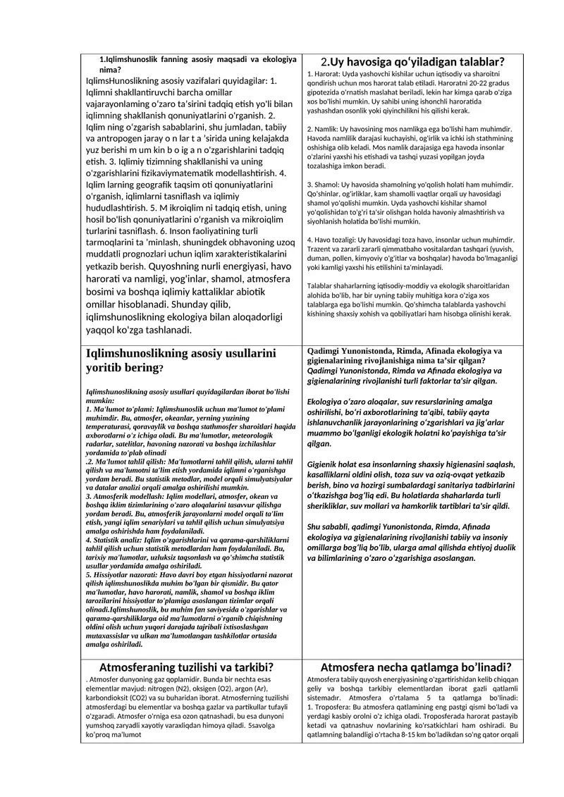 Iqlimshunoslik fanning asosiy maqsadi va ekologiya nima?