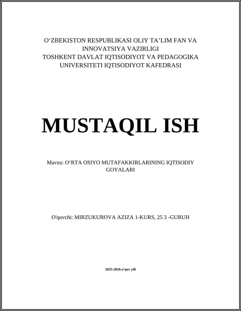Oʻrta Osiyo Mutafakkirlarining Iqtisodiy Gʻoyalari