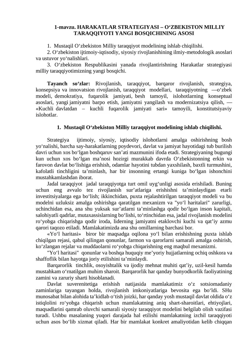 Mustaqil O‘zbekiston Milliy Taraqqiyot Modeli