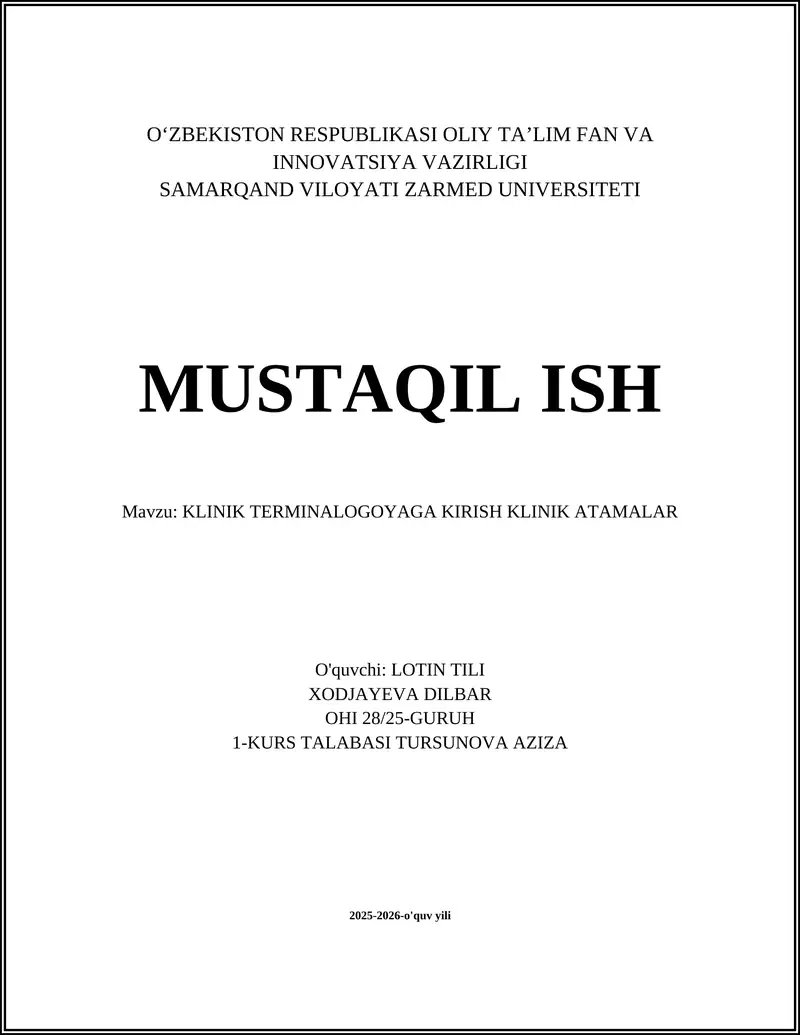 KLINIK TERMINOLOGOYAGA KIRISH KLINIK ATAMALAR