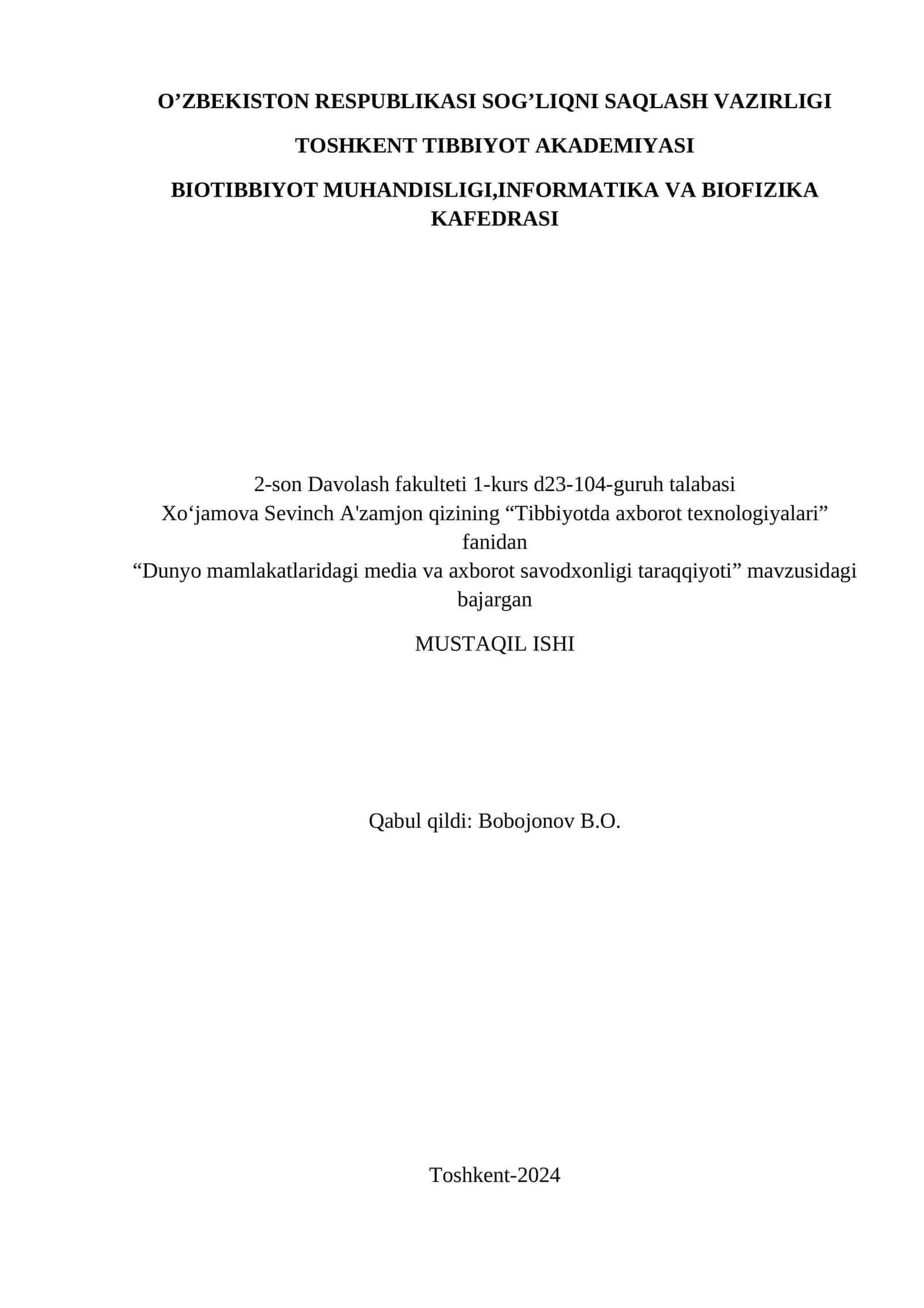 “Dunyo mamlakatlaridagi media va axborot savodxonligi taraqqiyoti"