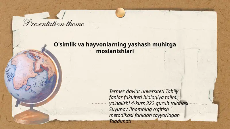 O'simlik va hayvonlarning yashash muhitga moslanishlari
