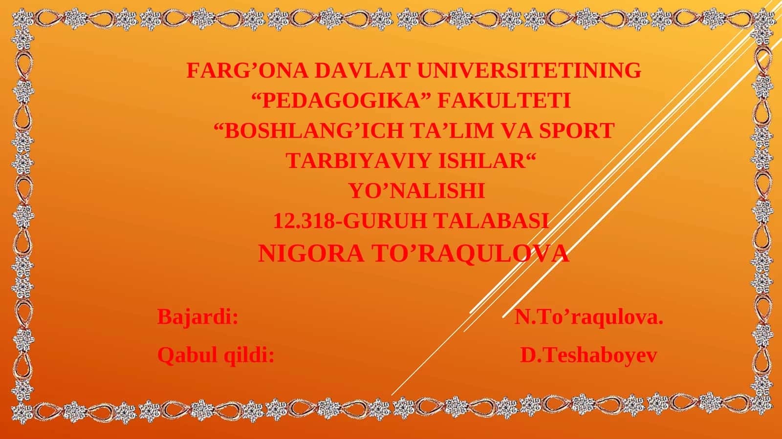 BOSHLANG’ICH TA’LIM VA SPORT TARBIYAVIY ISHLAR YO’NALISHI