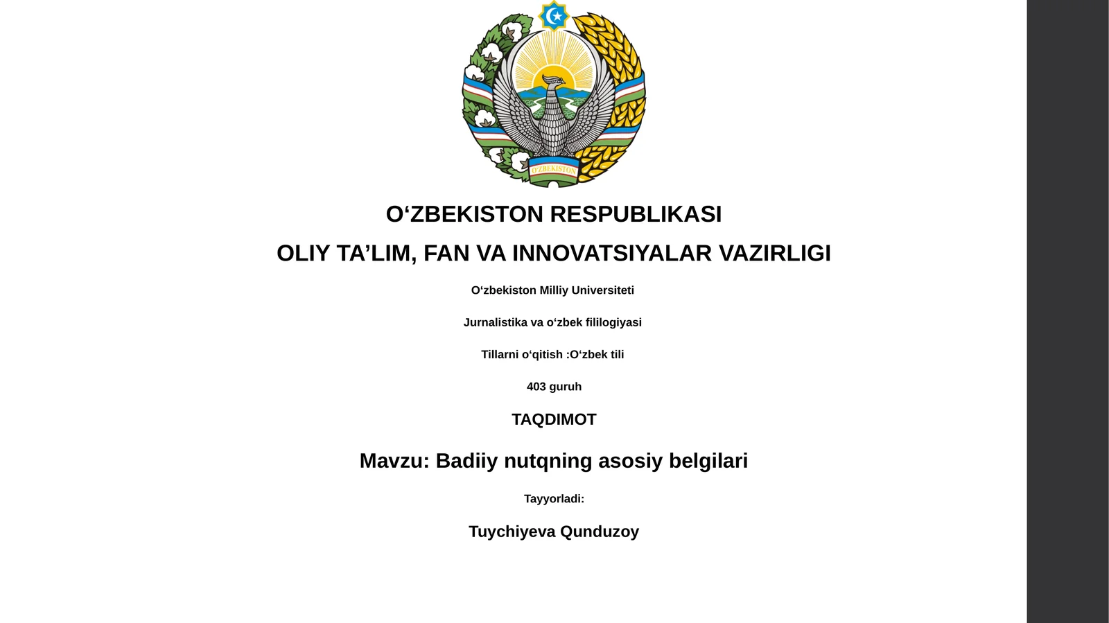 Badiiy nutqning asosiy belgilari