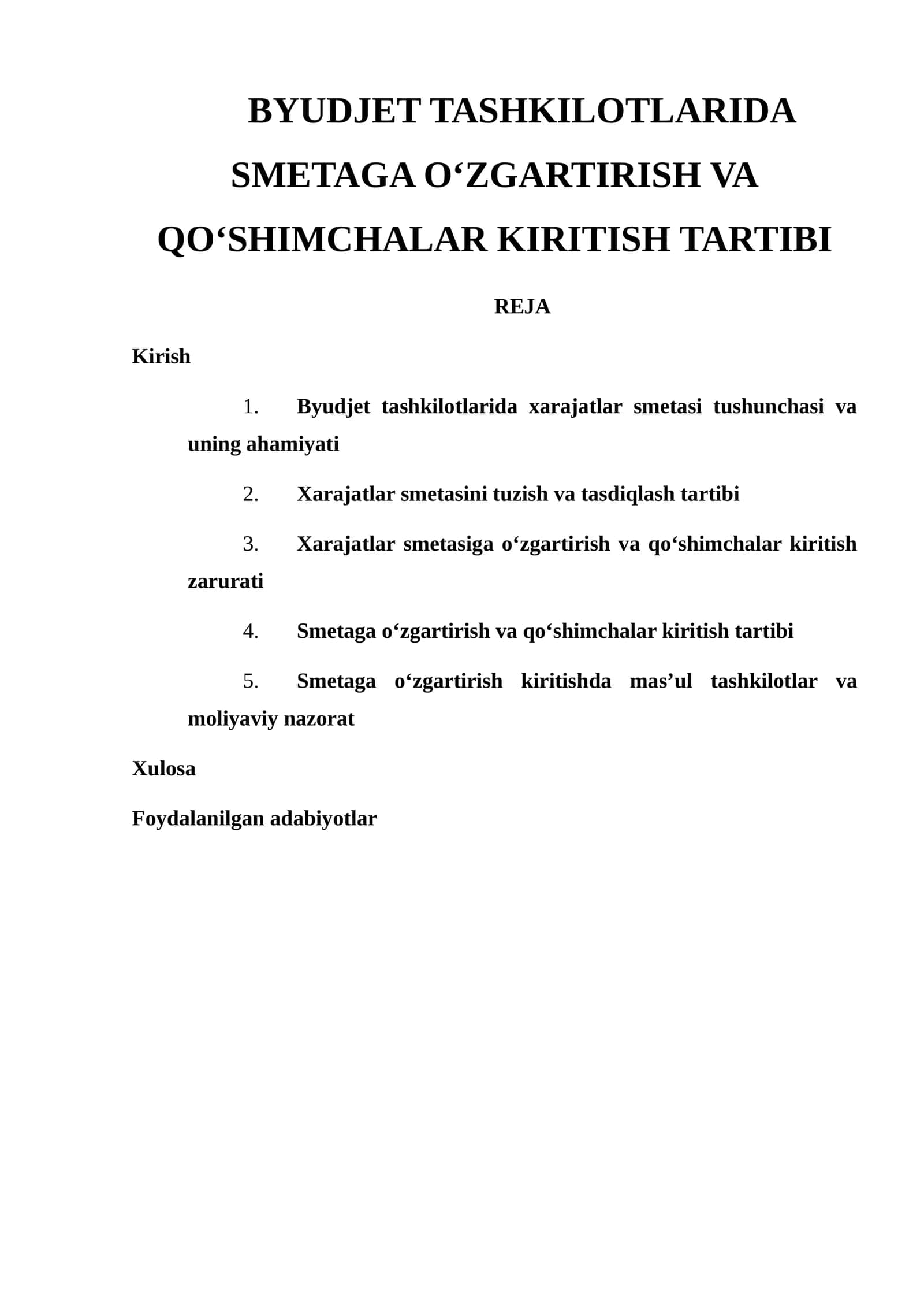 Xarajatlar smetasi tushunchasi va uning ahamiyati