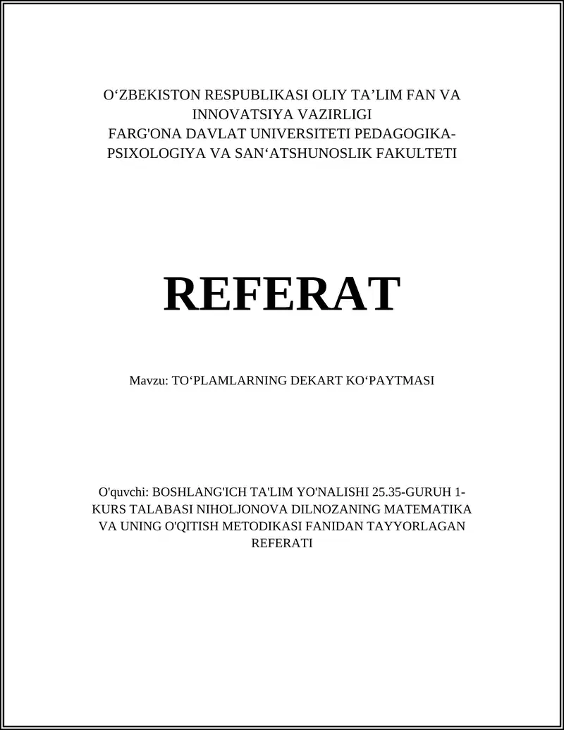 TO‘PLAMLARNING DEKART KO‘PAYTMASI REFERATI