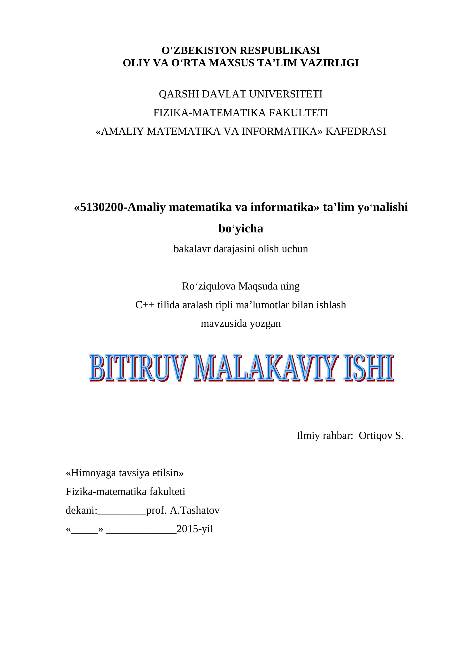 "C++ tilida aralash tipli ma’lumotlar bilan ishlash"