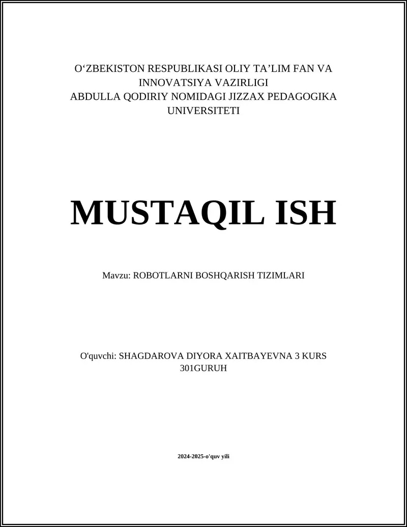 Robotlarni markazlashtirilgan boshqarish tizimlari