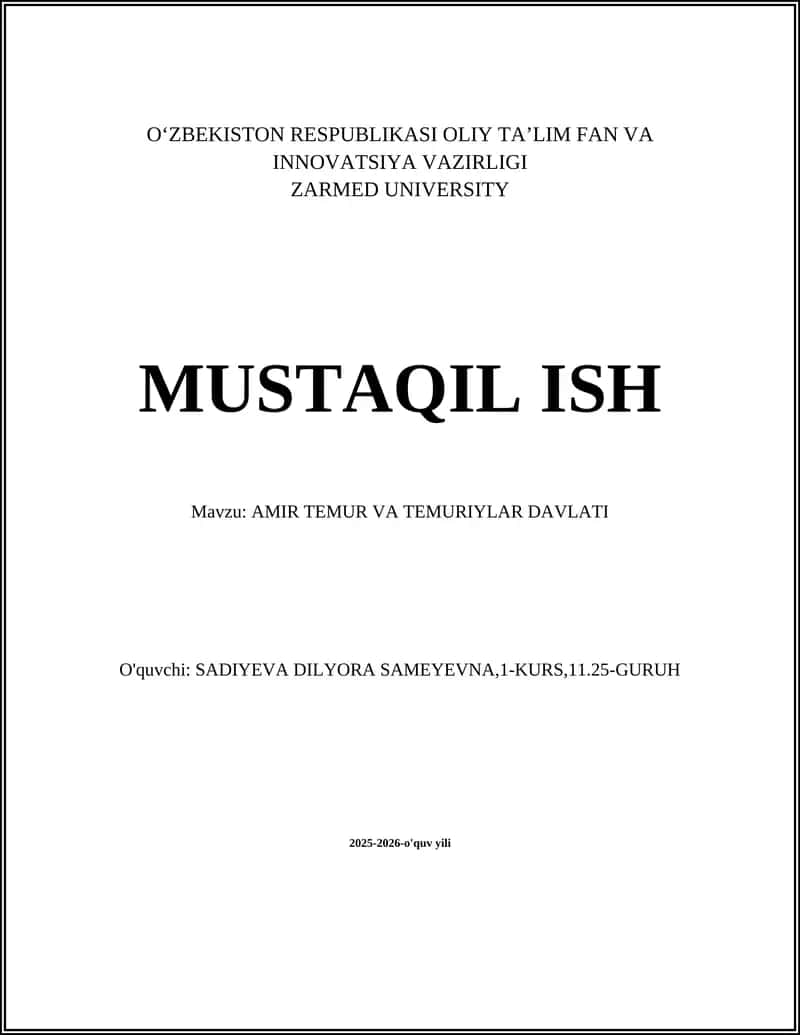 AMIR TEMUR VA TEMURIYLAR DAVLATI