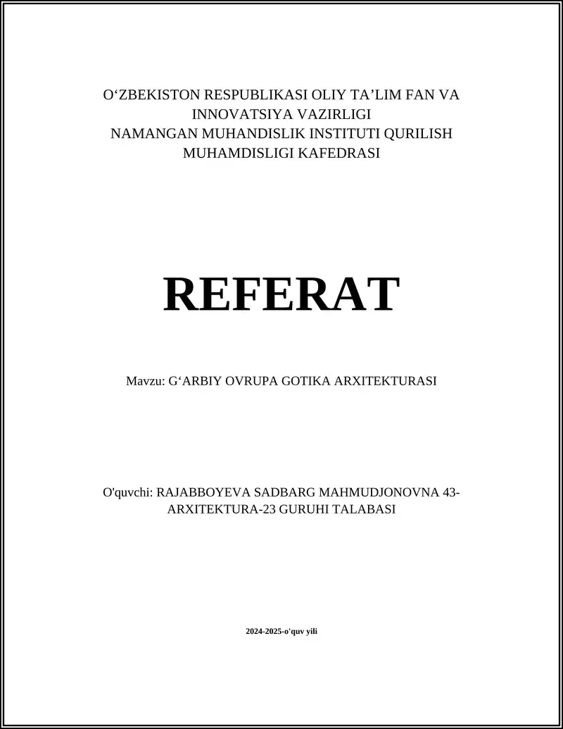 GʻARBIY OVRUPA GOTIKA ARXITEKTURASI