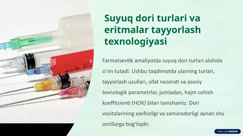 Suyuq dori turlari va eritmalar tayyorlash texnologiyasi
