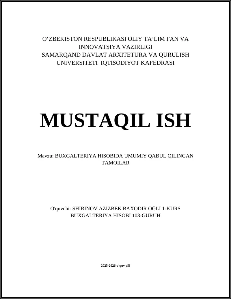 Buxgalteriya hisobida umumiy qabul qilingan tamoyillar