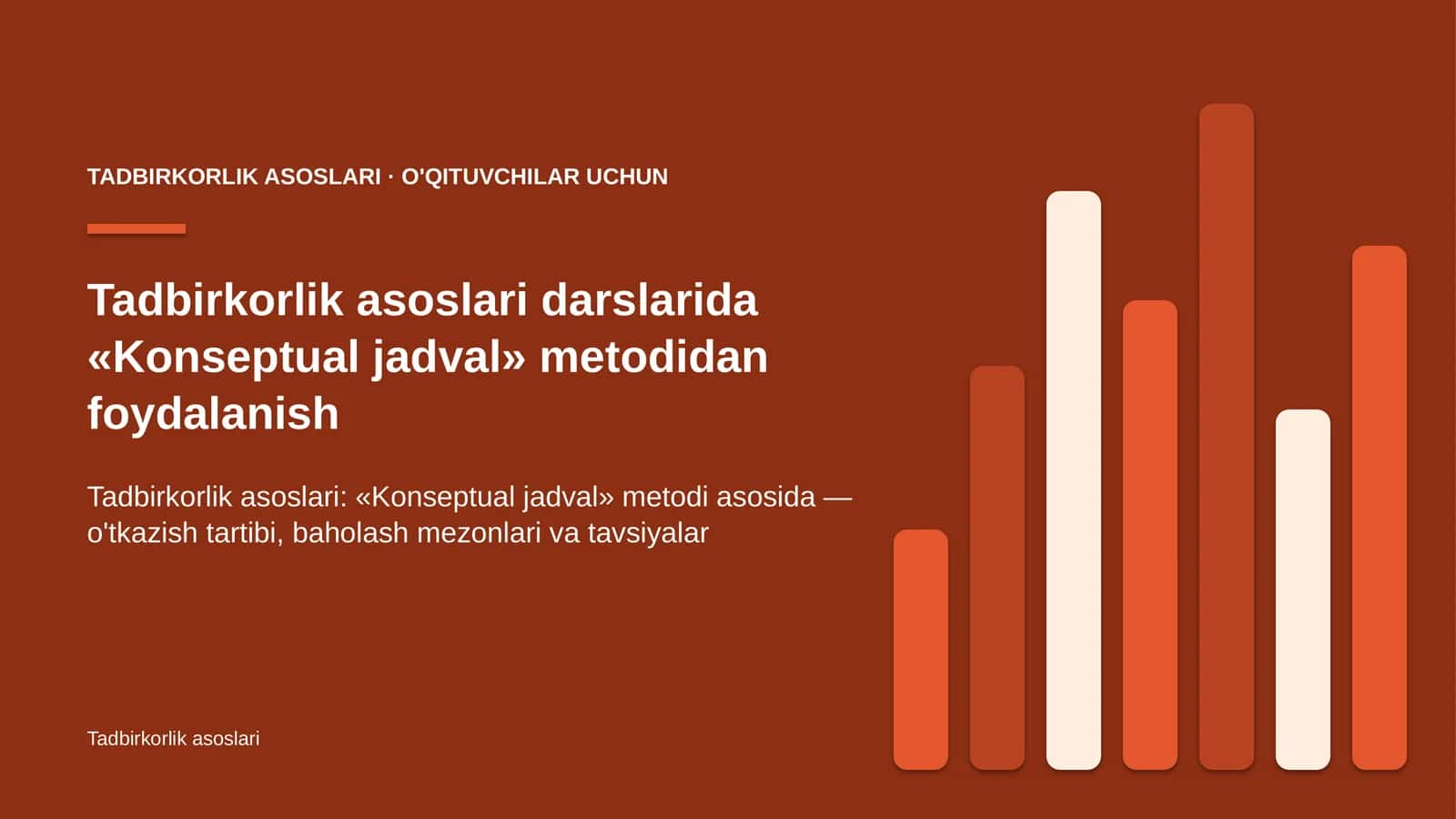 tadbirkorlik asoslari darslarida konseptual jadval metodidan foydalanish 7220