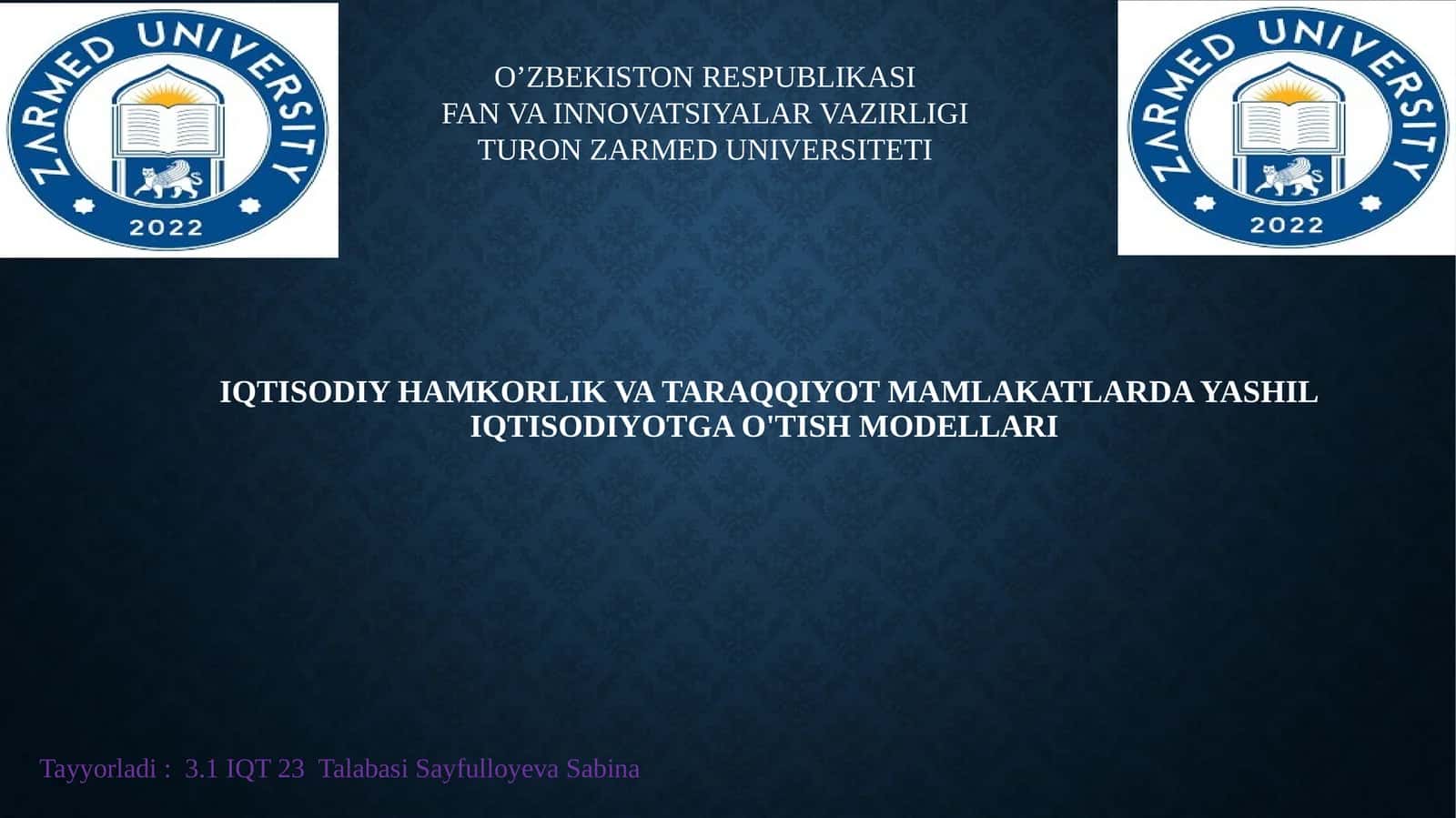 Iqtisodiy hamkorlik va taraqqiyot mamlakatlarda yashil iqtisodiyotga o'tish modellari