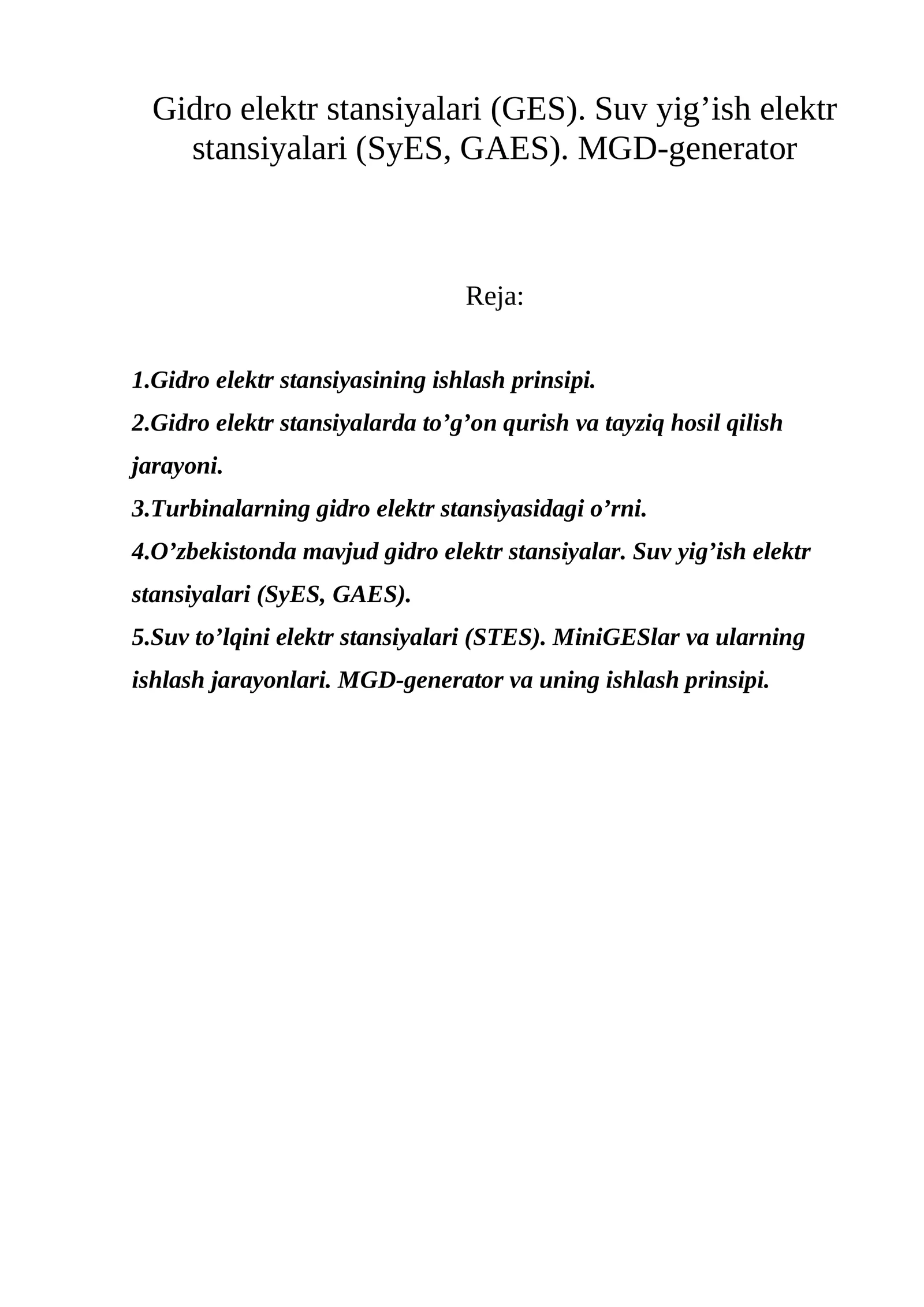 Gidro elektr stansiyalari (GES)