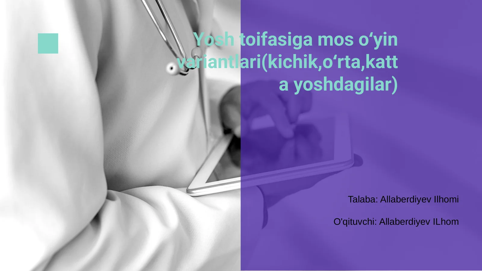 Yosh toifasiga mos oʻyin variantlari(kichik,oʻrta,katta yoshdagilar)