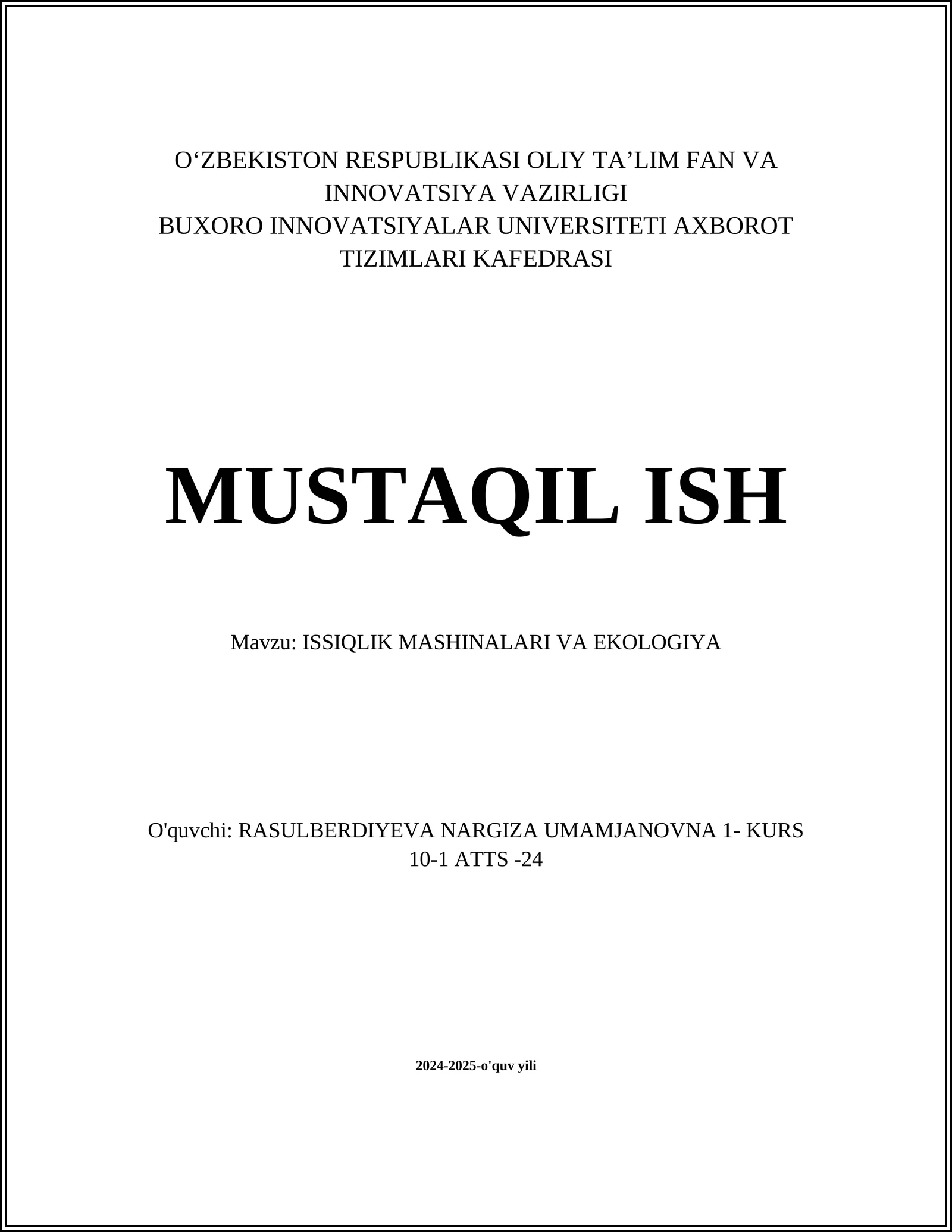 ISSIQLIK MASHINALARI VA EKOLOGIYA