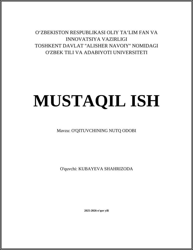 O'QITUVCHINING NUTQ ODOBI