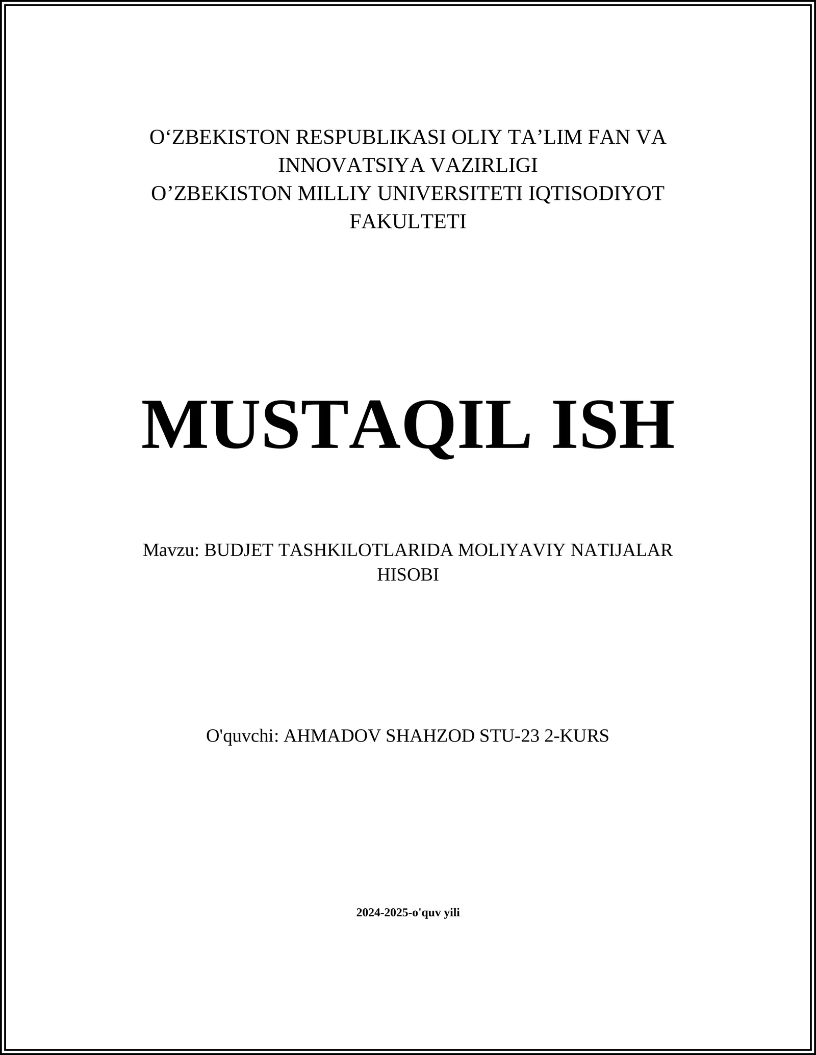 BUDJET TASHKILOTLARIDA MOLIYAVIY NATIJALAR HISOBI