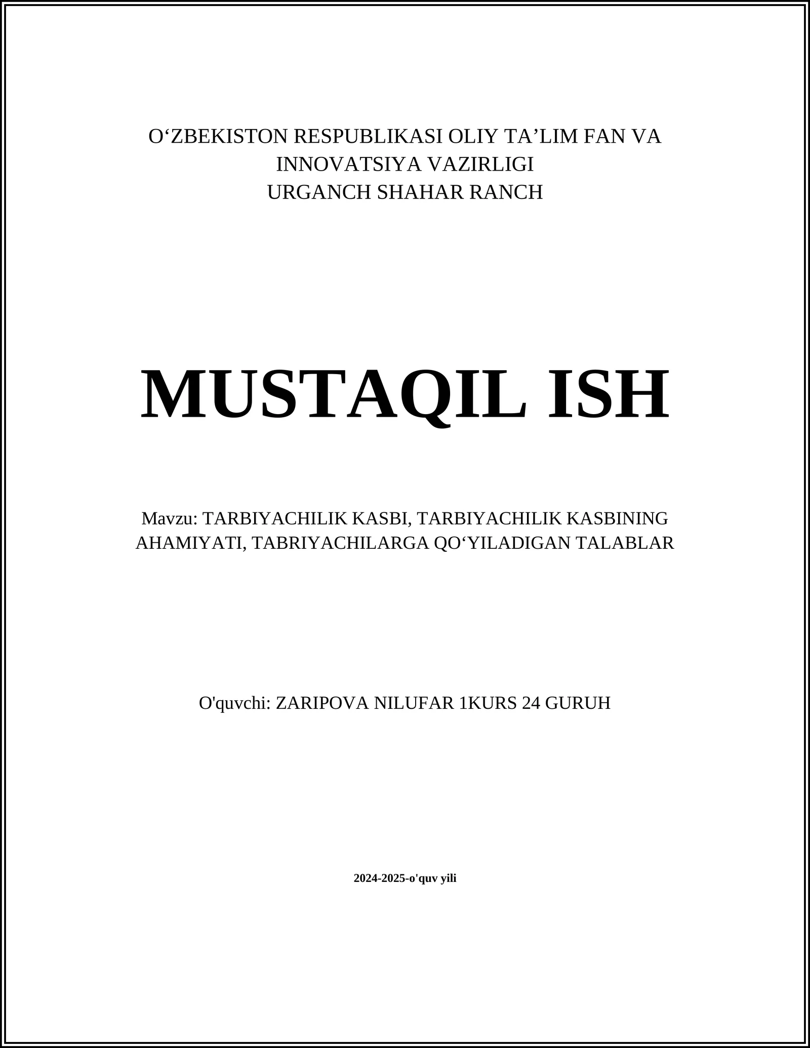 TARBIYACHILIK KASBI