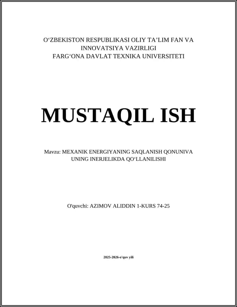 Mexanik energiyaning saqlanish qonuni