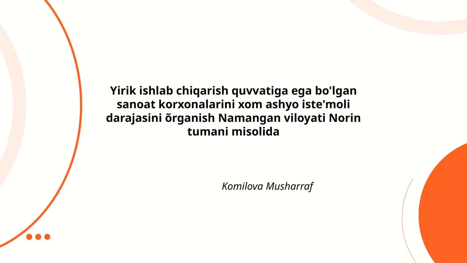 Yirik ishlab chiqarish quvvatiga ega bo'lgan sanoat korxonalarini xom ashyo iste'moli darajasini õrganish Namangan viloyati Norin tumani misolida