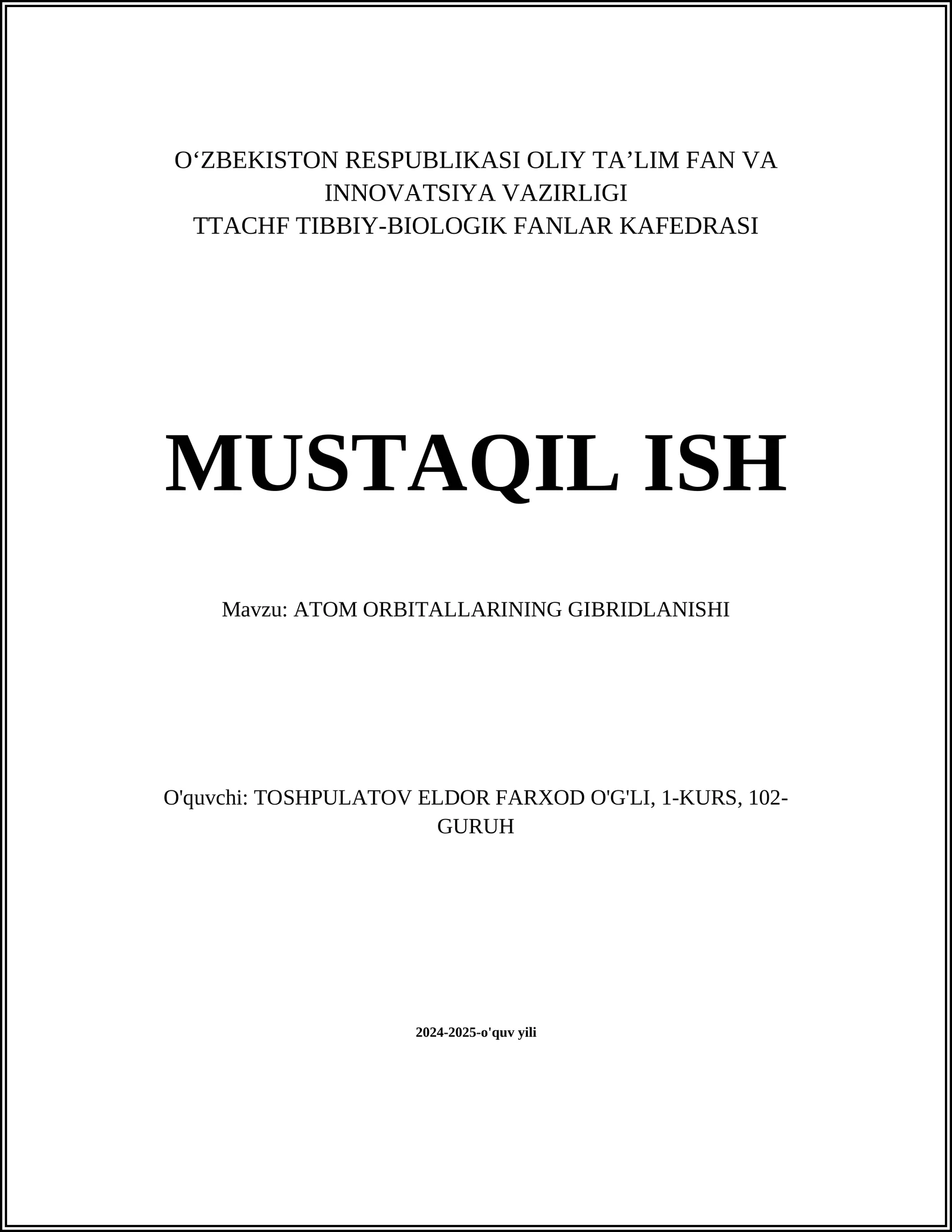 ATOM ORBITALLARINING GIBRIDLANISHI