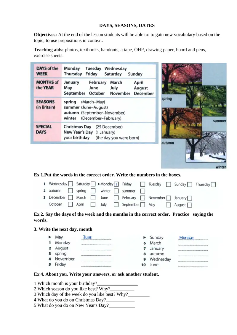 DAYS, SEASONS, DATES