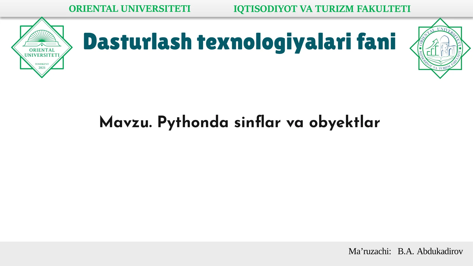 Pythonda sinflar va obyektlar