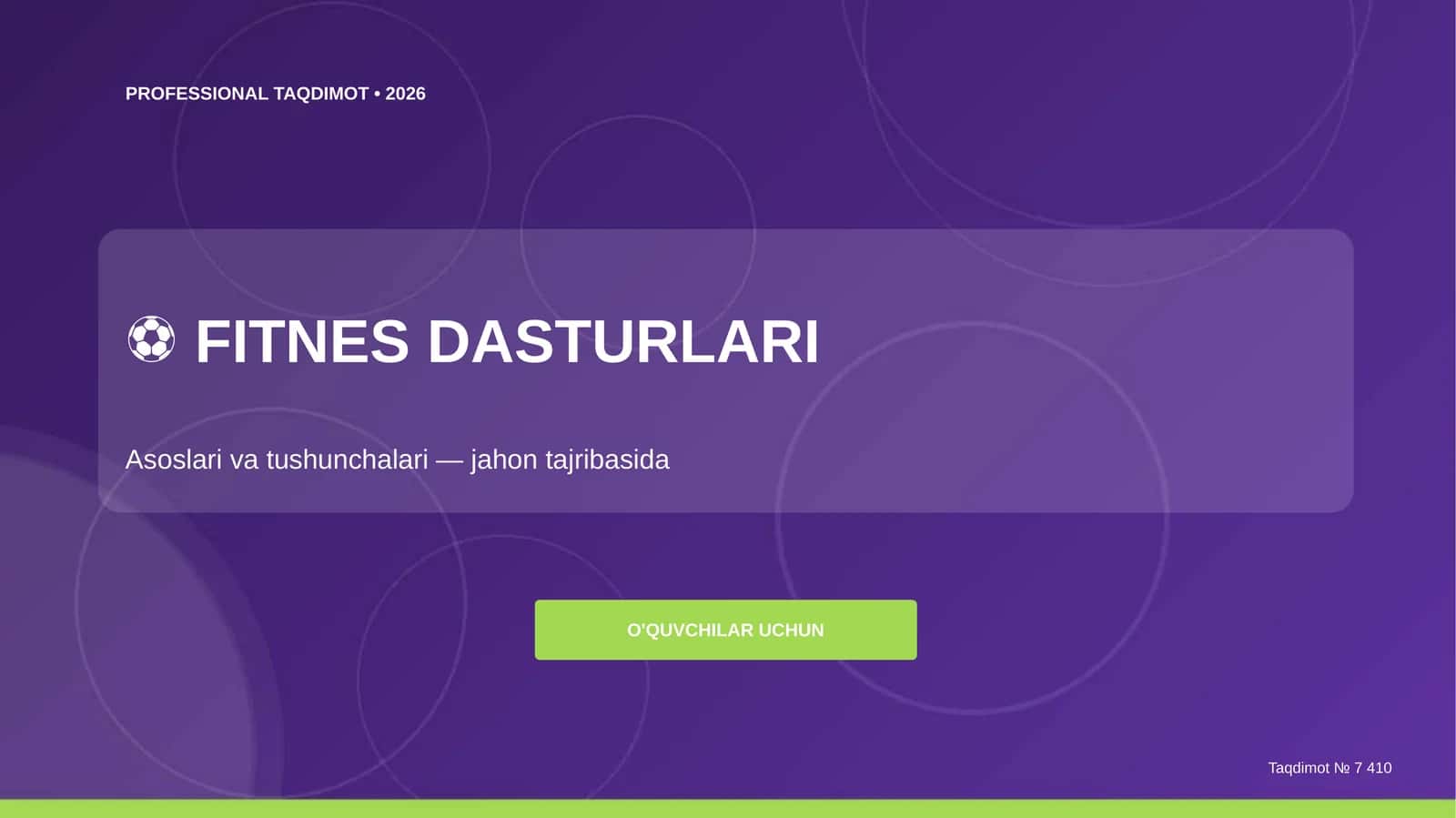 FITNES DASTURLARI: asoslari va tushunchalari