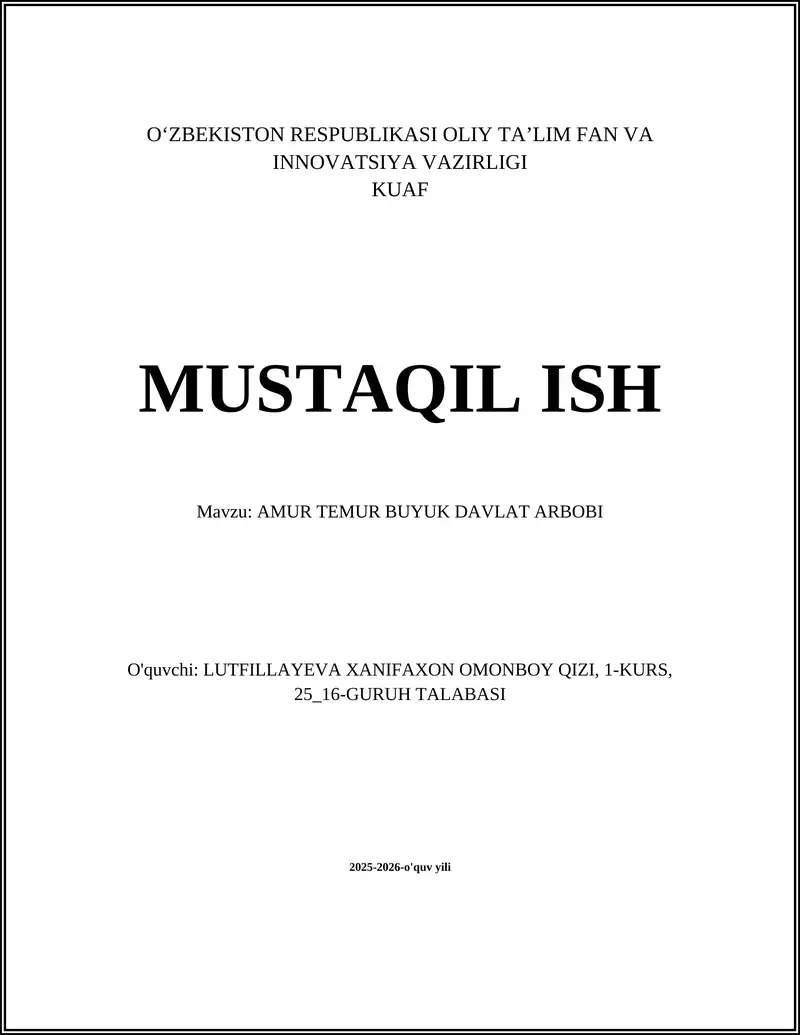 AMUR TEMUR BUYUK DAVLAT ARBOBI