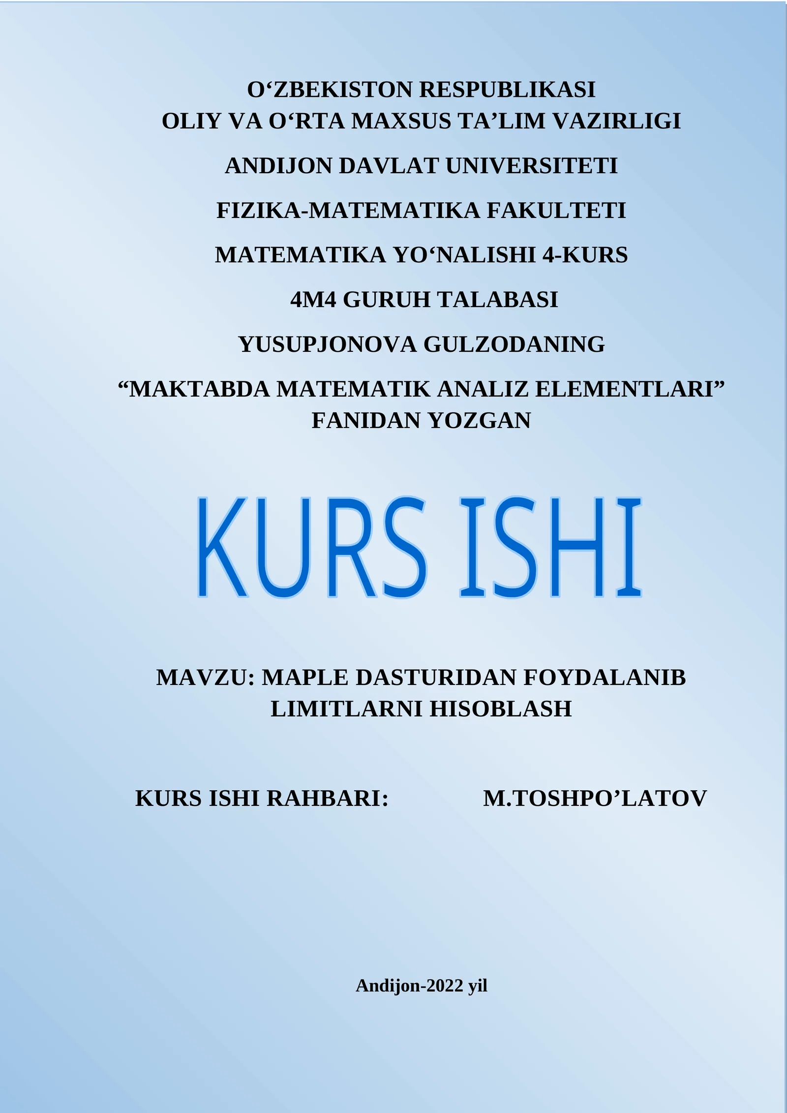MAPLE DASTURIDAN FOYDALANIB LIMITLARNI HISOBLASH
