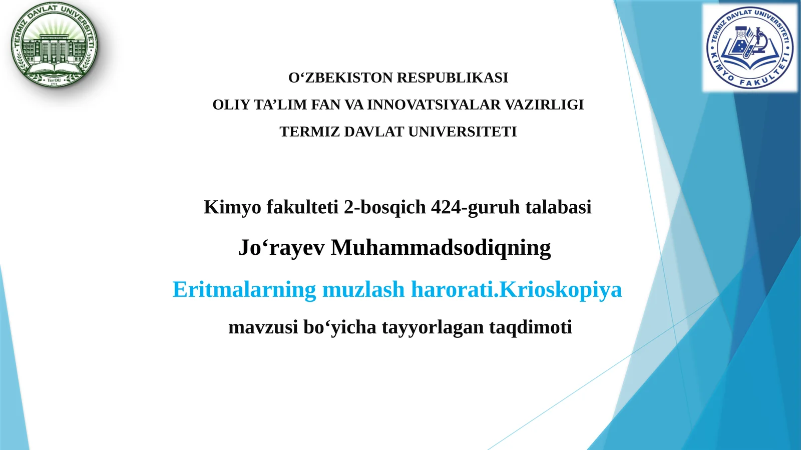 Muzlash harorati. Krioskopiya mavzusi