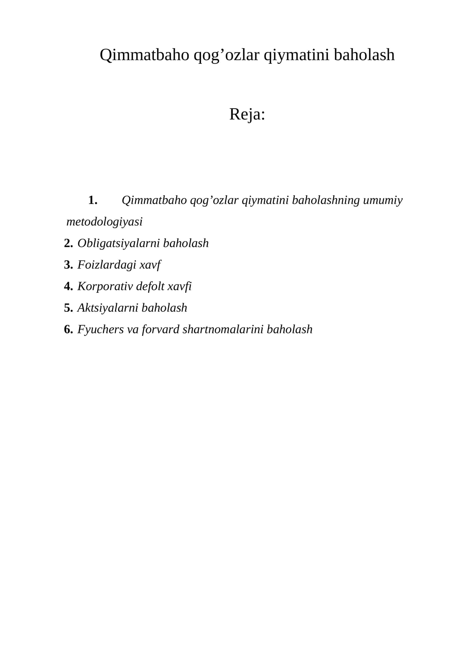Qimmatbaho qog’ozlar qiymatini baholash