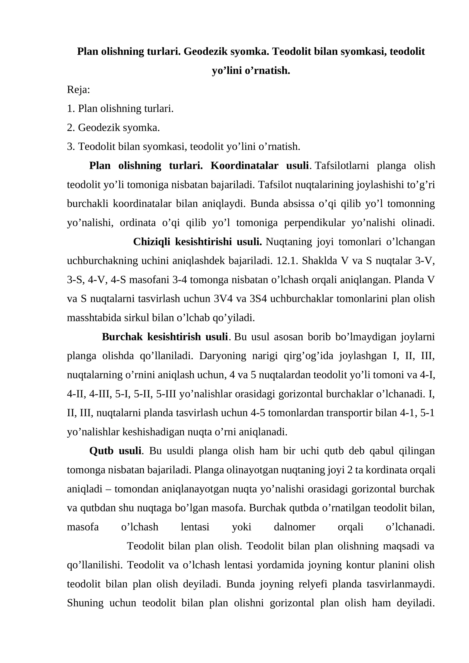 Plan Olishning Turlari