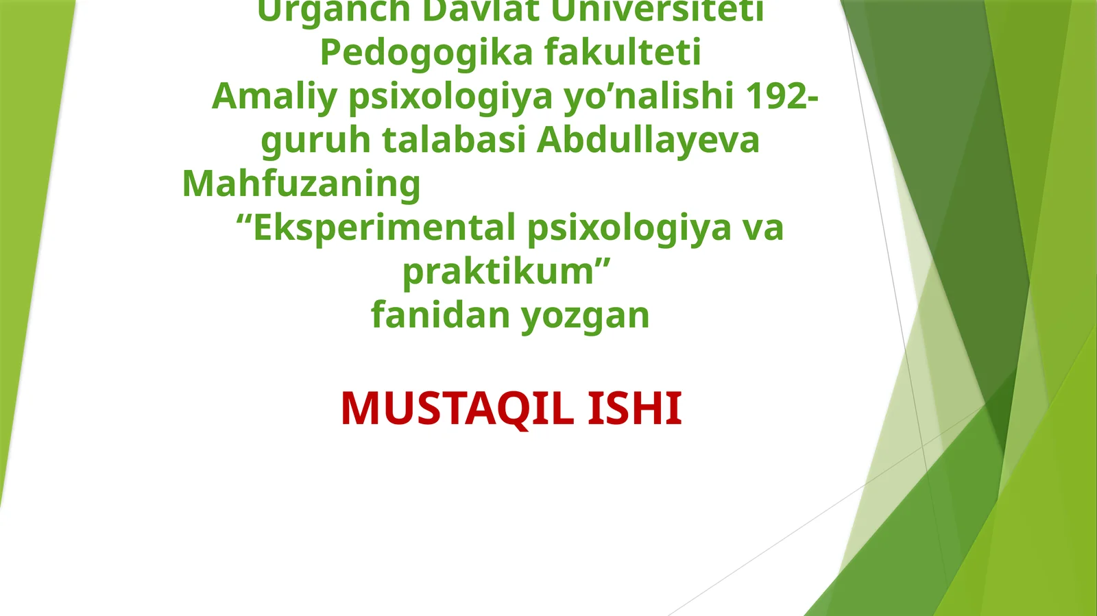 Eksperimental psixologiya va praktikum