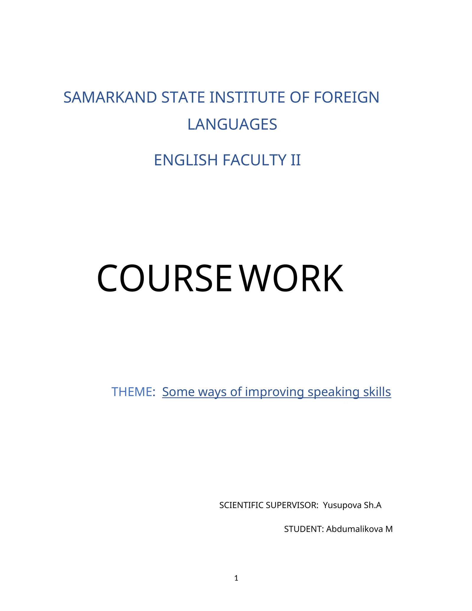 Course Work on Improving Speaking Skills