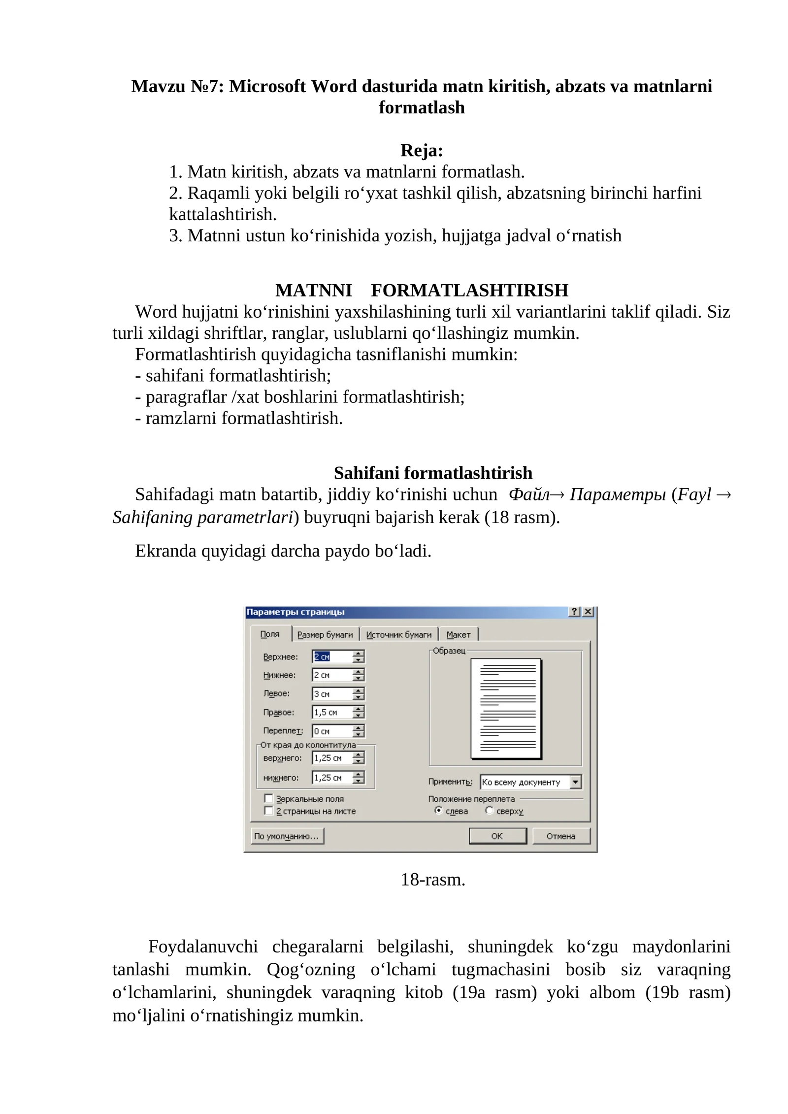 Matn kiritish, abzats va matnlarni formatlash