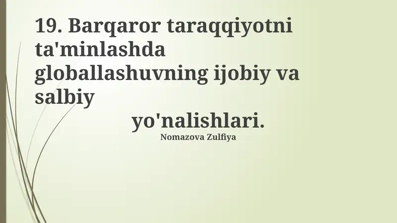 Globallashuv va Barqaror Rivojlanish: Asosiy Tushunchalar