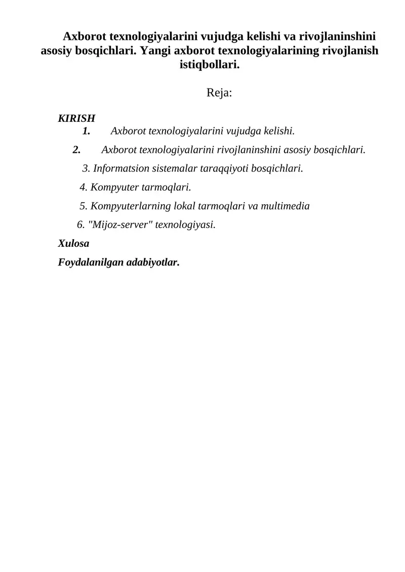 Axborot texnologiyalarining rivojlanish istiqbollari